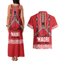 Toitu Te Tiriti Waitangi Couples Matching Tank Maxi Dress and Hawaiian Shirt Red Wharenui House - Polynesian Pride
