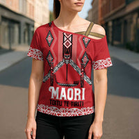 Toitu Te Tiriti Waitangi Cross Shoulder Shirt Red Wharenui House LT9 - Polynesian Pride