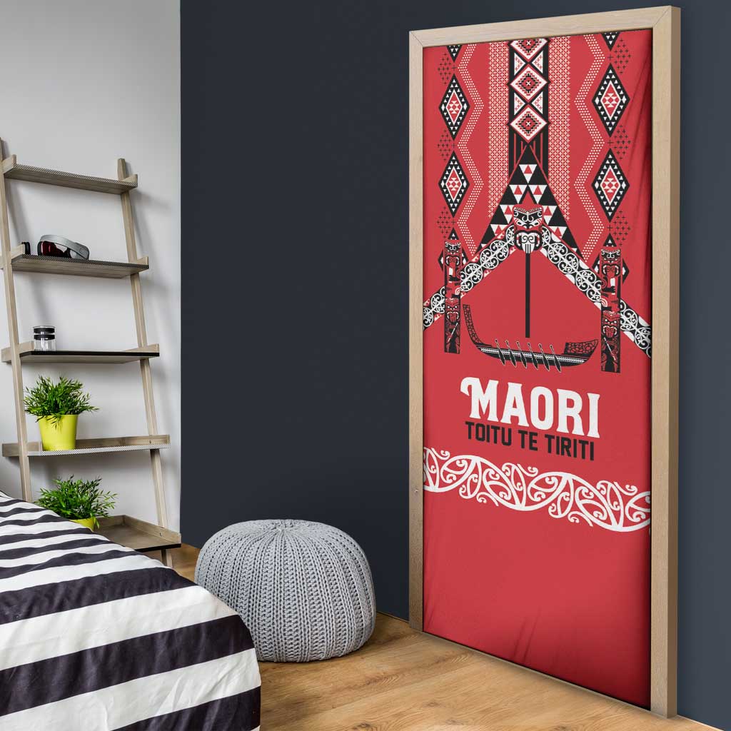 Toitu Te Tiriti Waitangi Door Cover Red Wharenui House - Polynesian Pride