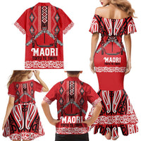 Toitu Te Tiriti Waitangi Family Matching Mermaid Dress and Hawaiian Shirt Red Wharenui House - Polynesian Pride