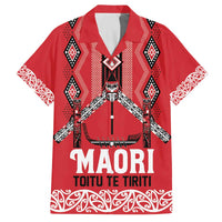 Toitu Te Tiriti Waitangi Family Matching Off The Shoulder Long Sleeve Dress and Hawaiian Shirt Red Wharenui House - Polynesian Pride