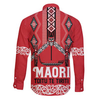 Toitu Te Tiriti Waitangi Family Matching Off The Shoulder Long Sleeve Dress and Hawaiian Shirt Red Wharenui House - Polynesian Pride