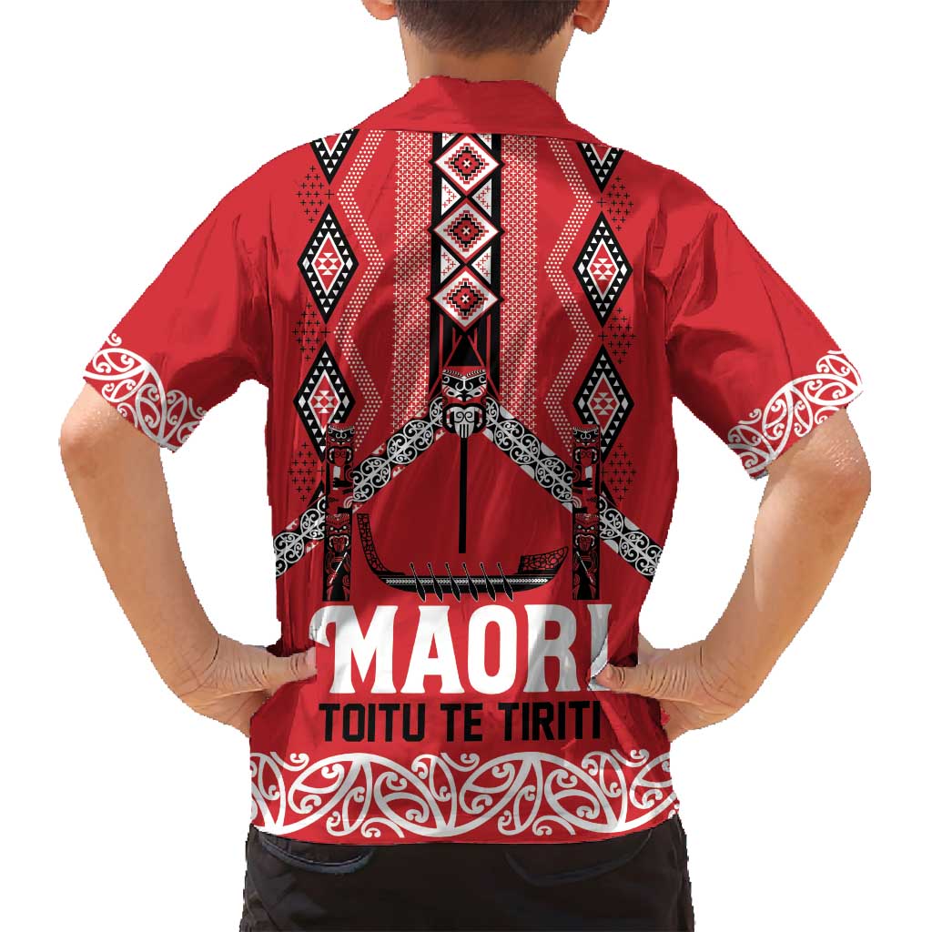 Toitu Te Tiriti Waitangi Family Matching Off Shoulder Maxi Dress and Hawaiian Shirt Red Wharenui House - Polynesian Pride