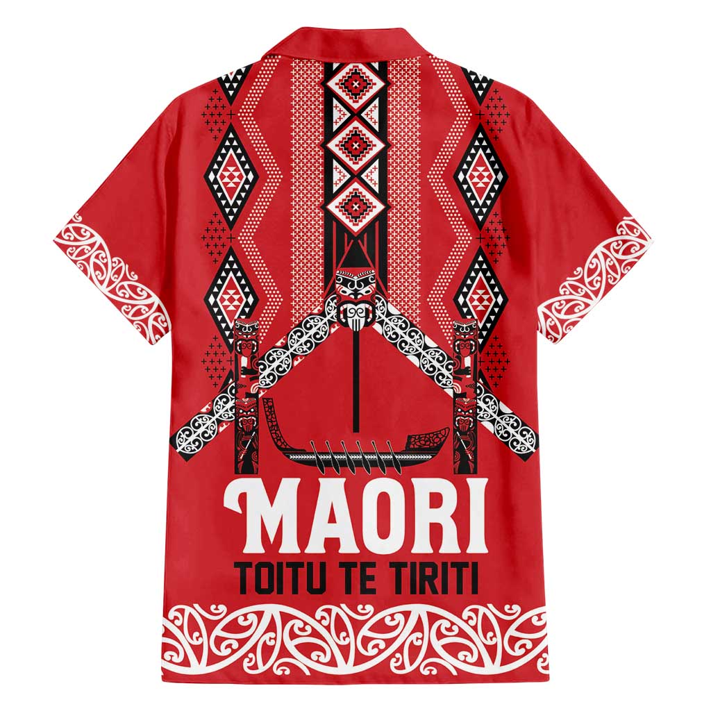 Toitu Te Tiriti Waitangi Family Matching Off Shoulder Maxi Dress and Hawaiian Shirt Red Wharenui House - Polynesian Pride