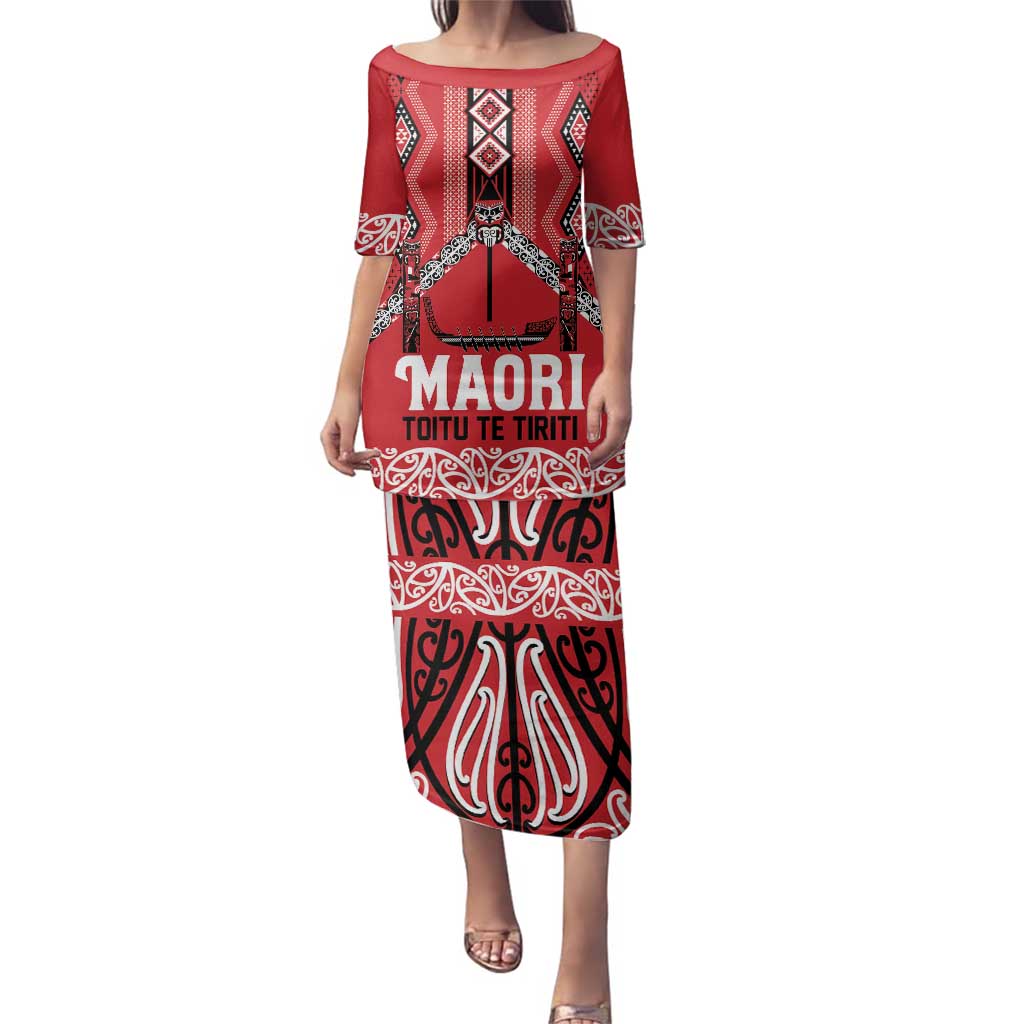 Toitu Te Tiriti Waitangi Family Matching Puletasi and Hawaiian Shirt Red Wharenui House - Polynesian Pride