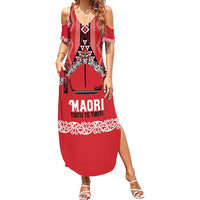 Toitu Te Tiriti Waitangi Family Matching Summer Maxi Dress and Hawaiian Shirt Red Wharenui House - Polynesian Pride