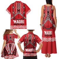 Toitu Te Tiriti Waitangi Family Matching Tank Maxi Dress and Hawaiian Shirt Red Wharenui House - Polynesian Pride