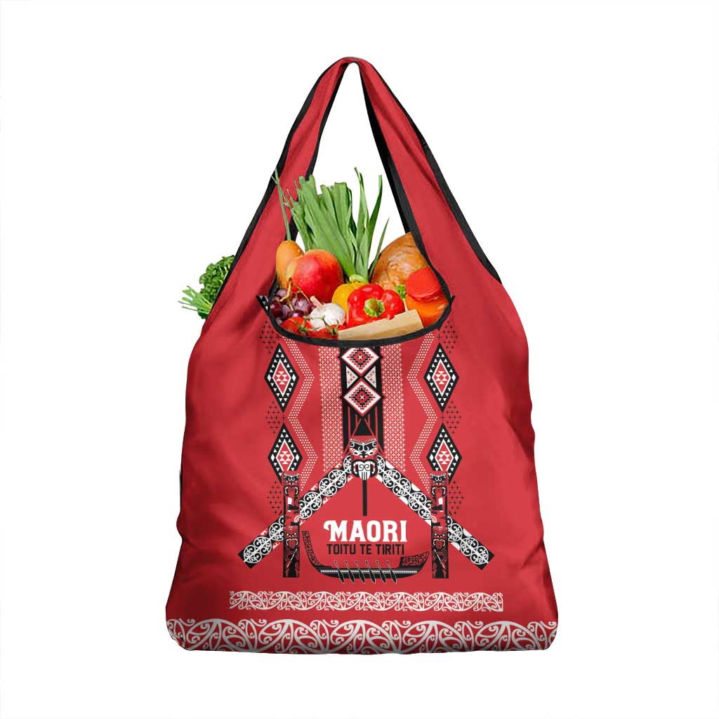 Toitu Te Tiriti Waitangi Grocery Bag Red Wharenui House - Polynesian Pride