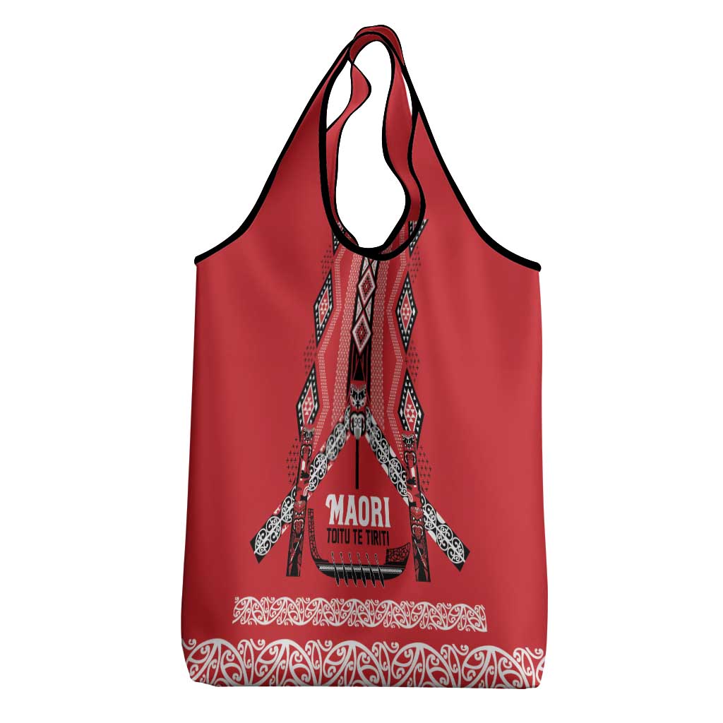 Toitu Te Tiriti Waitangi Grocery Bag Red Wharenui House - Polynesian Pride