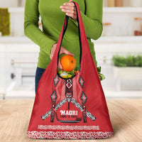 Toitu Te Tiriti Waitangi Grocery Bag Red Wharenui House - Polynesian Pride