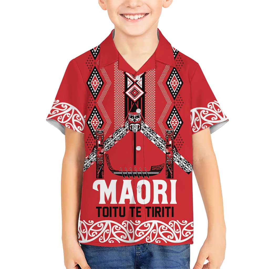 Toitu Te Tiriti Waitangi Kid Hawaiian Shirt Red Wharenui House LT9 Kid Red - Polynesian Pride