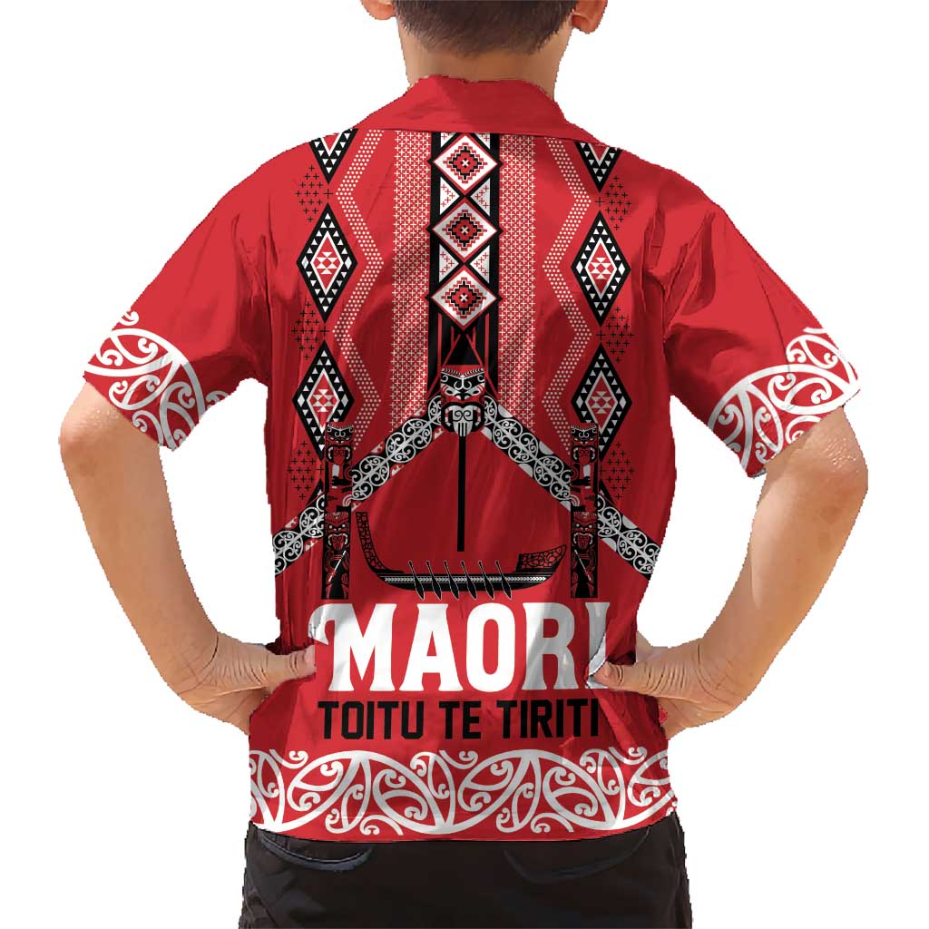 Toitu Te Tiriti Waitangi Kid Hawaiian Shirt Red Wharenui House - Polynesian Pride