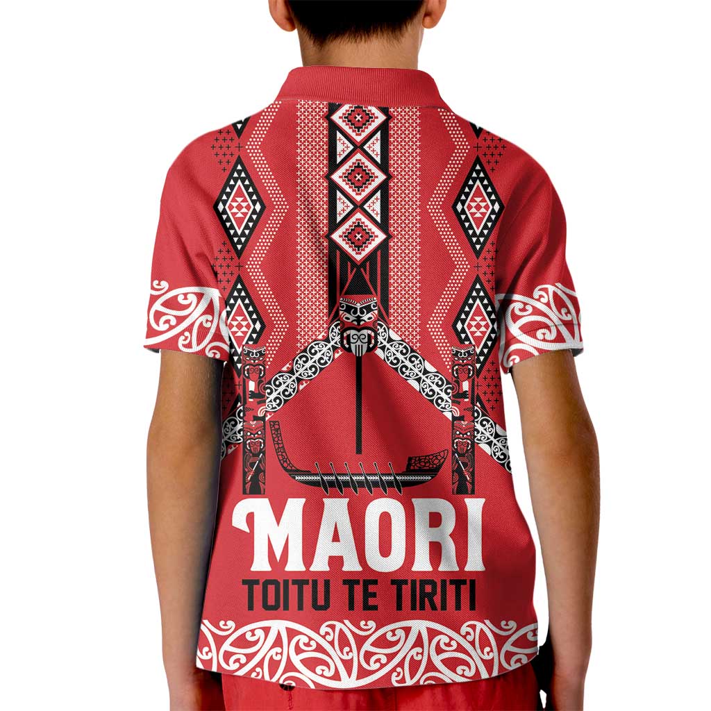 Toitu Te Tiriti Waitangi Kid Polo Shirt Red Wharenui House LT9 - Polynesian Pride
