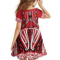Toitu Te Tiriti Waitangi Kid Short Sleeve Dress Red Wharenui House LT9 - Polynesian Pride