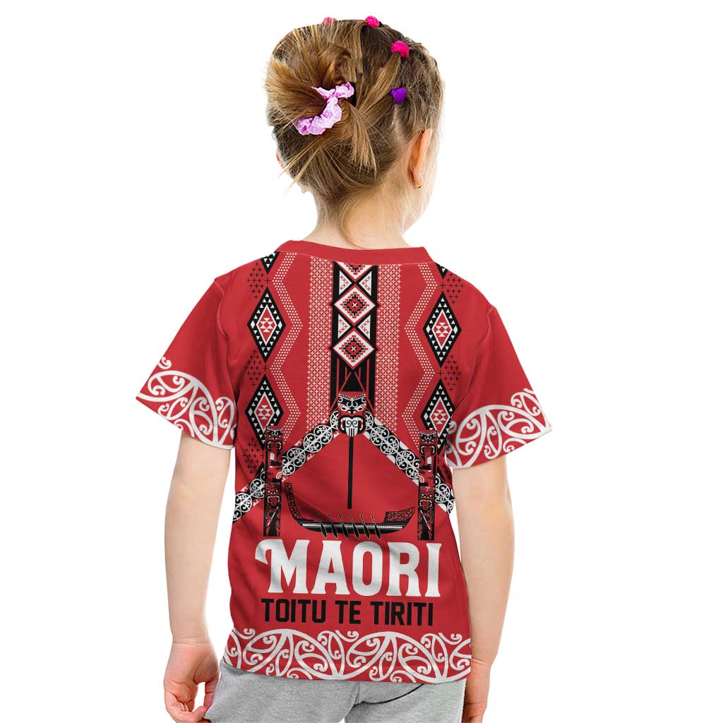 Toitu Te Tiriti Waitangi Kid T Shirt Red Wharenui House - Polynesian Pride