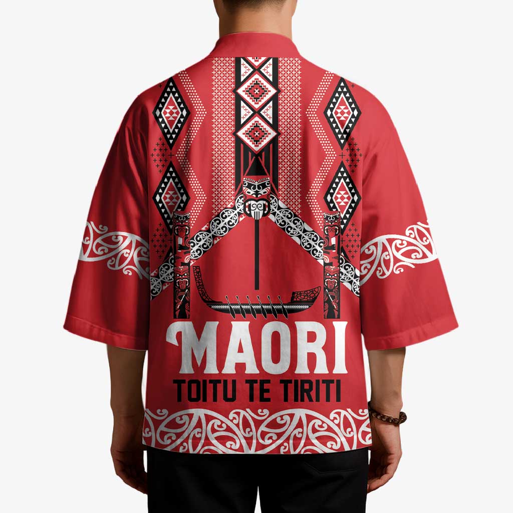 Toitu Te Tiriti Waitangi Kimono Red Wharenui House LT9 - Polynesian Pride