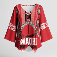 Toitu Te Tiriti Waitangi Kimono Sleeve Blouse Red Wharenui House LT9 Female Red - Polynesian Pride