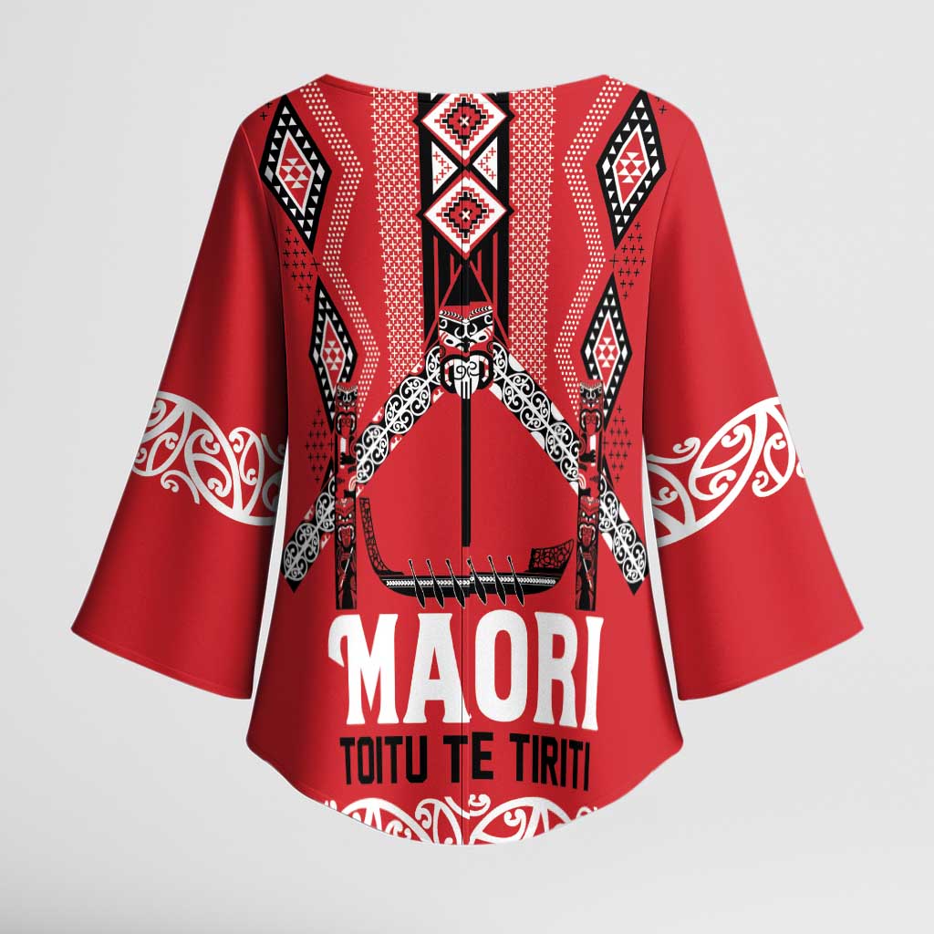 Toitu Te Tiriti Waitangi Kimono Sleeve Blouse Red Wharenui House LT9 - Polynesian Pride