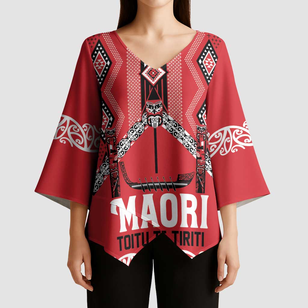 Toitu Te Tiriti Waitangi Kimono Sleeve Blouse Red Wharenui House LT9 - Polynesian Pride