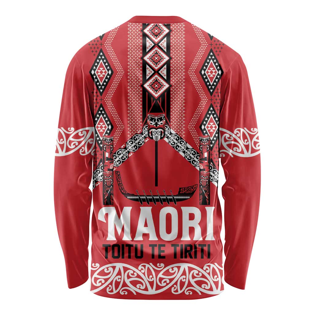Toitu Te Tiriti Waitangi Long Sleeve Shirt Red Wharenui House LT9 - Polynesian Pride