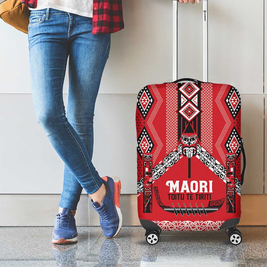 Toitu Te Tiriti Waitangi Luggage Cover Red Wharenui House - Polynesian Pride