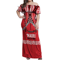 Toitu Te Tiriti Waitangi Off Shoulder Maxi Dress Red Wharenui House LT9 Women Red - Polynesian Pride