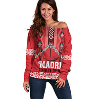 Toitu Te Tiriti Waitangi Off Shoulder Sweater Red Wharenui House LT9 Women Red - Polynesian Pride