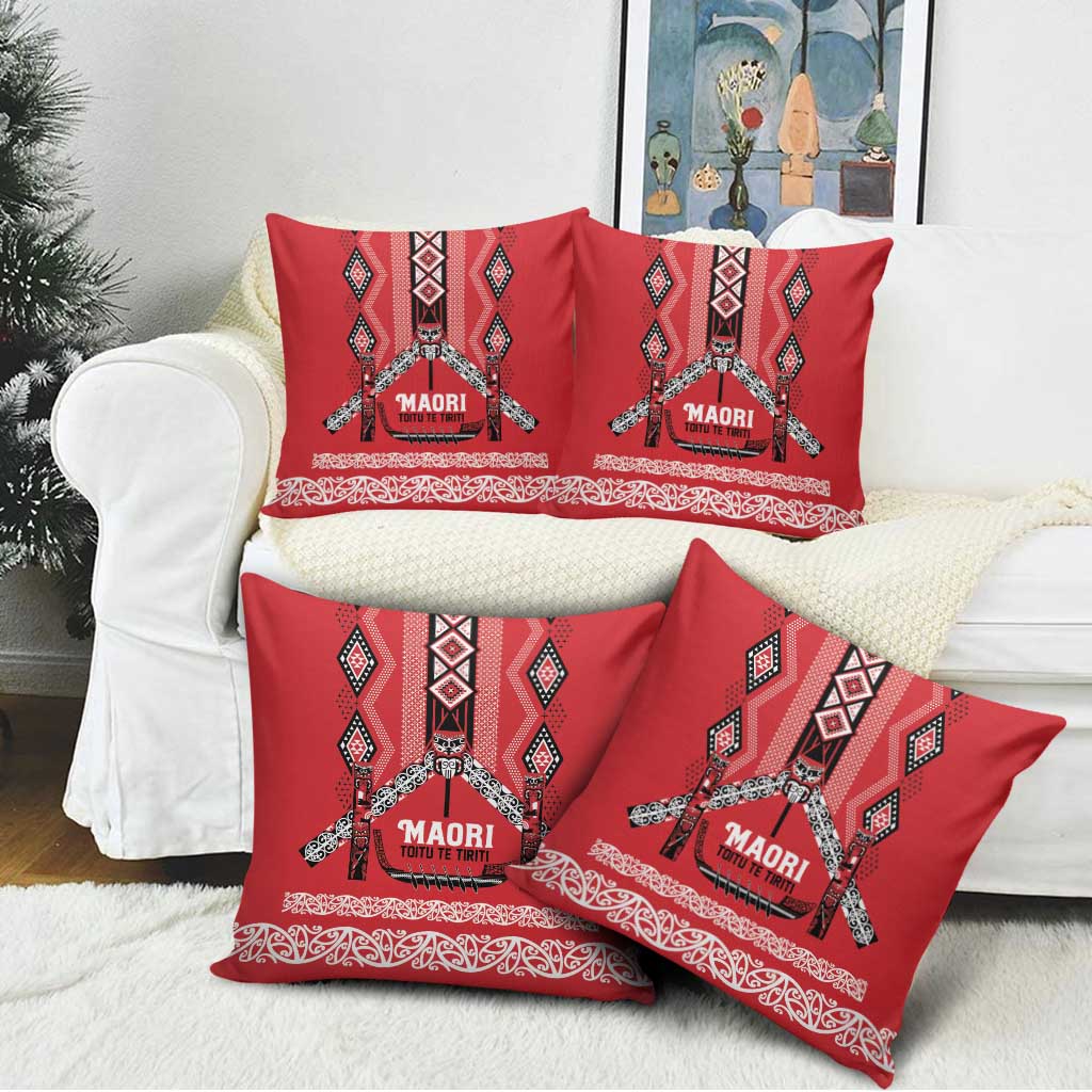 Toitu Te Tiriti Waitangi Pillow Cover Red Wharenui House LT9 - Polynesian Pride