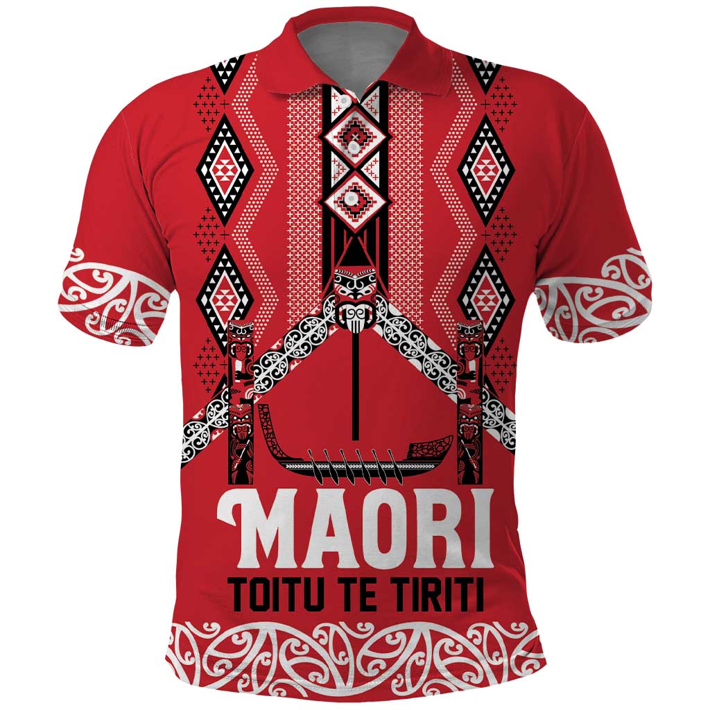 Toitu Te Tiriti Waitangi Polo Shirt Red Wharenui House LT9 Red - Polynesian Pride