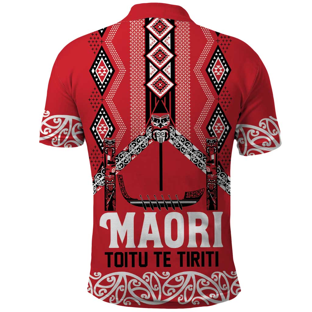 Toitu Te Tiriti Waitangi Polo Shirt Red Wharenui House LT9 - Polynesian Pride
