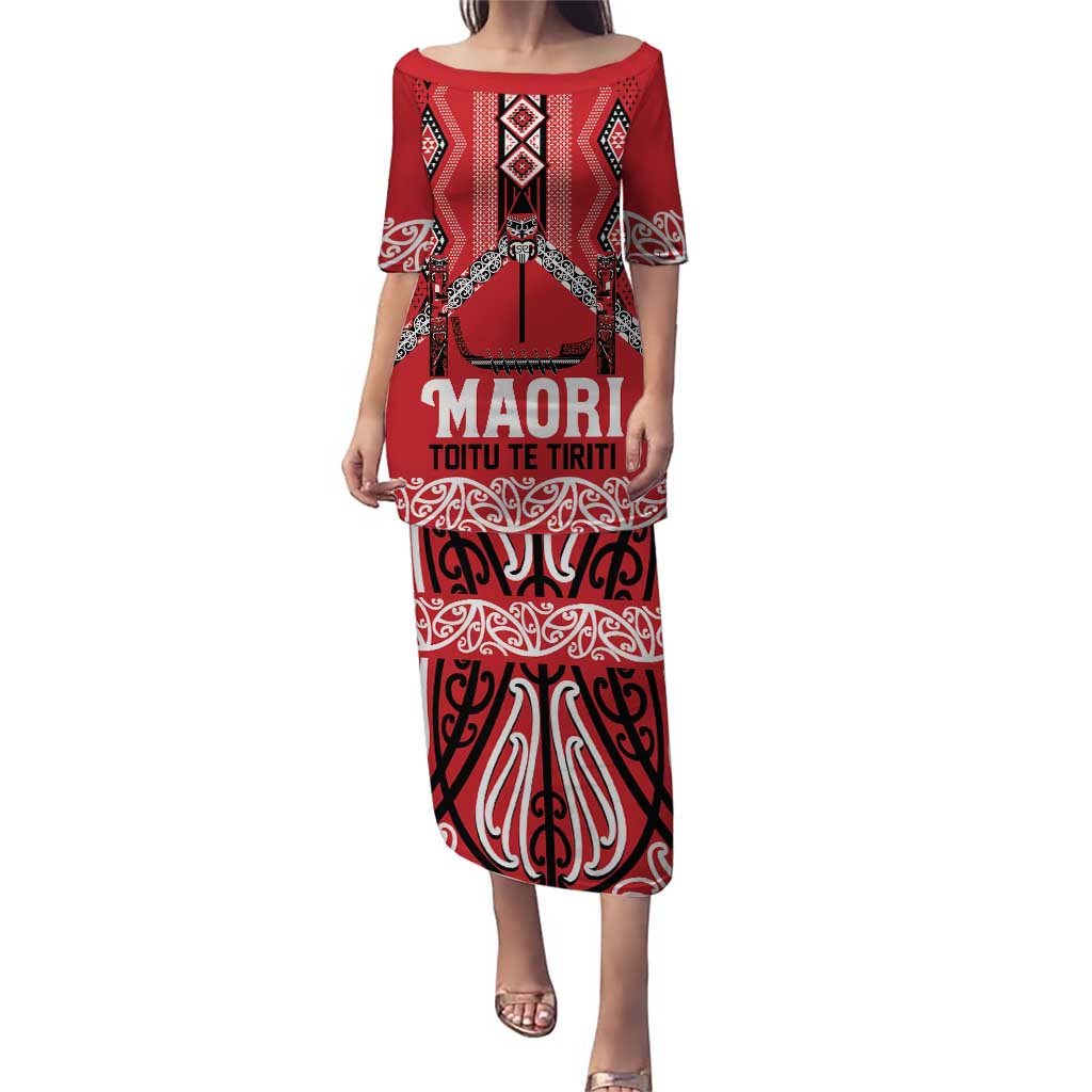 Toitu Te Tiriti Waitangi Puletasi Red Wharenui House LT9 Long Dress Red - Polynesian Pride
