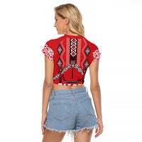 Toitu Te Tiriti Waitangi Raglan Cropped T Shirt Red Wharenui House LT9 - Polynesian Pride