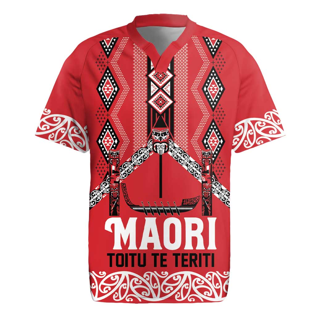 Toitu Te Teriti Waitangi Rugby Jersey Red Wharenui House - Polynesian Pride
