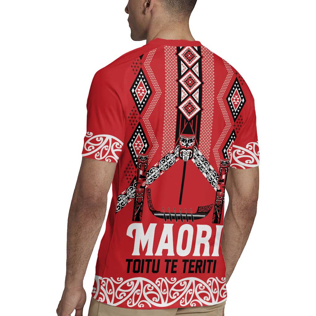 Toitu Te Teriti Waitangi Rugby Jersey Red Wharenui House - Polynesian Pride