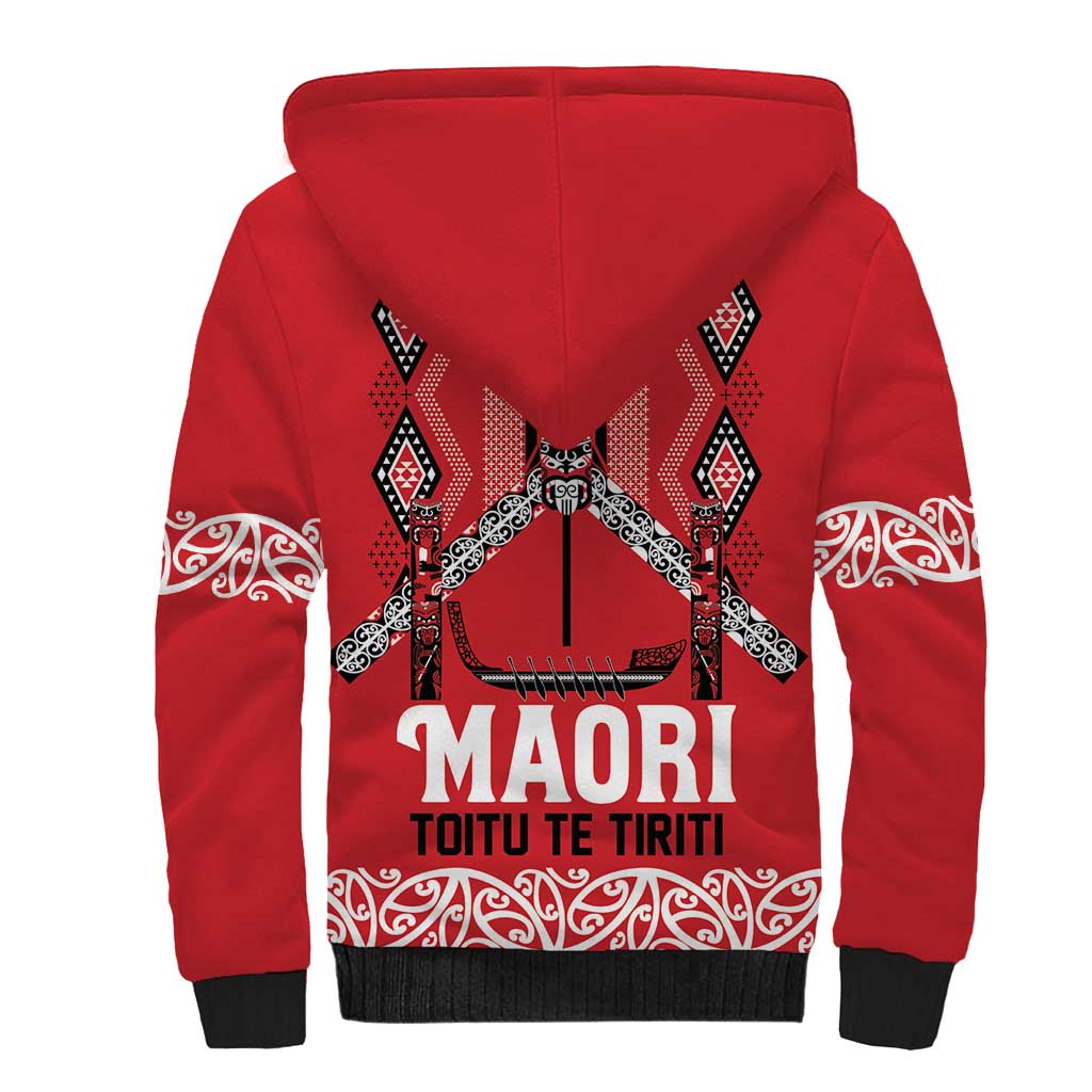 Toitu Te Tiriti Waitangi Sherpa Hoodie Red Wharenui House - Polynesian Pride