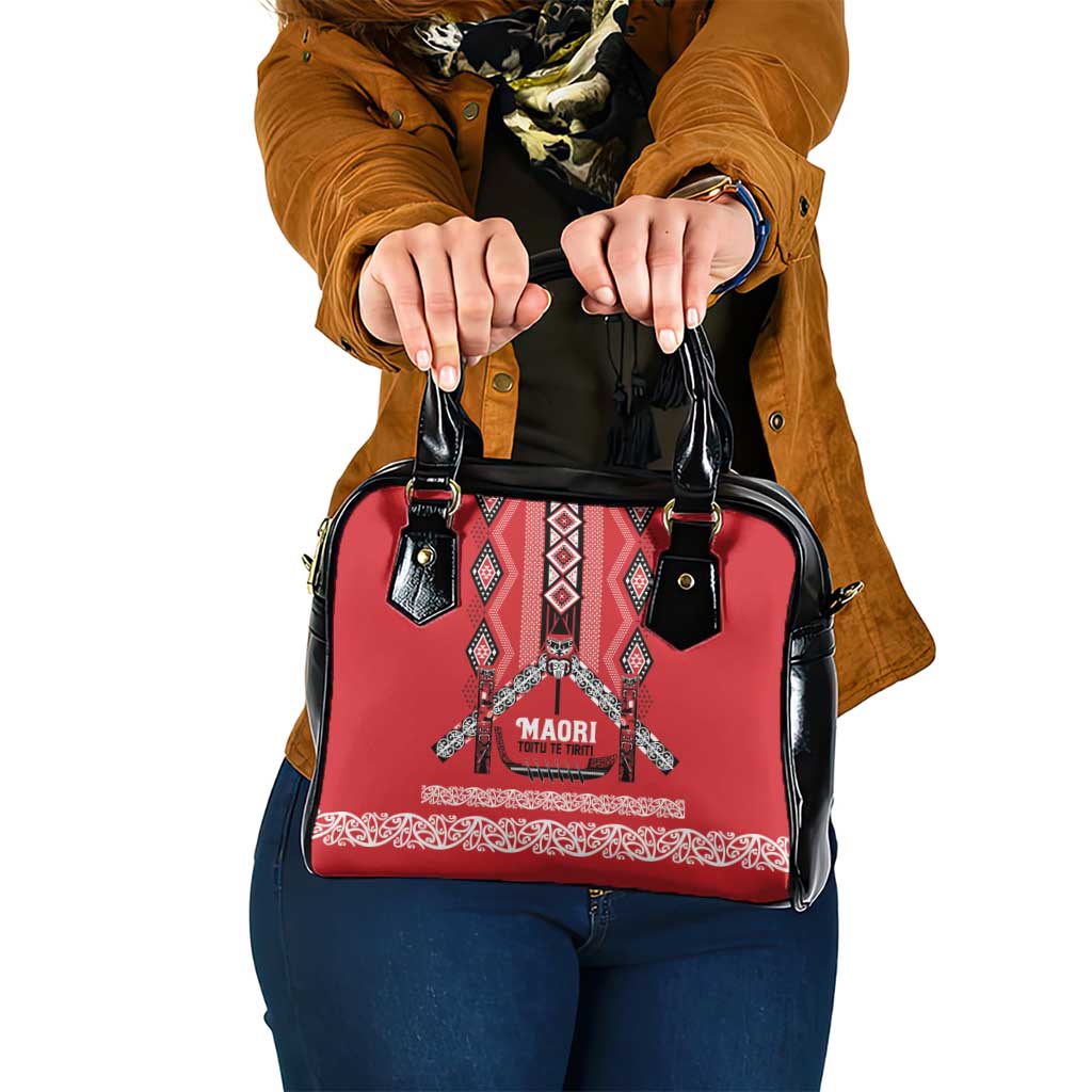 Toitu Te Tiriti Waitangi Shoulder Handbag Red Wharenui House - Polynesian Pride