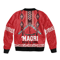 Toitu Te Tiriti Waitangi Sleeve Zip Bomber Jacket Red Wharenui House - Polynesian Pride