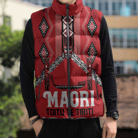 Toitu Te Tiriti Waitangi Sleeveless Puffer Jacket Red Wharenui House LT9 - Polynesian Pride