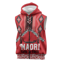 Toitu Te Tiriti Waitangi Sleeveless Zip Hoodie Red Wharenui House LT9 Red - Polynesian Pride