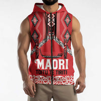 Toitu Te Tiriti Waitangi Sleeveless Zip Hoodie Red Wharenui House LT9 - Polynesian Pride