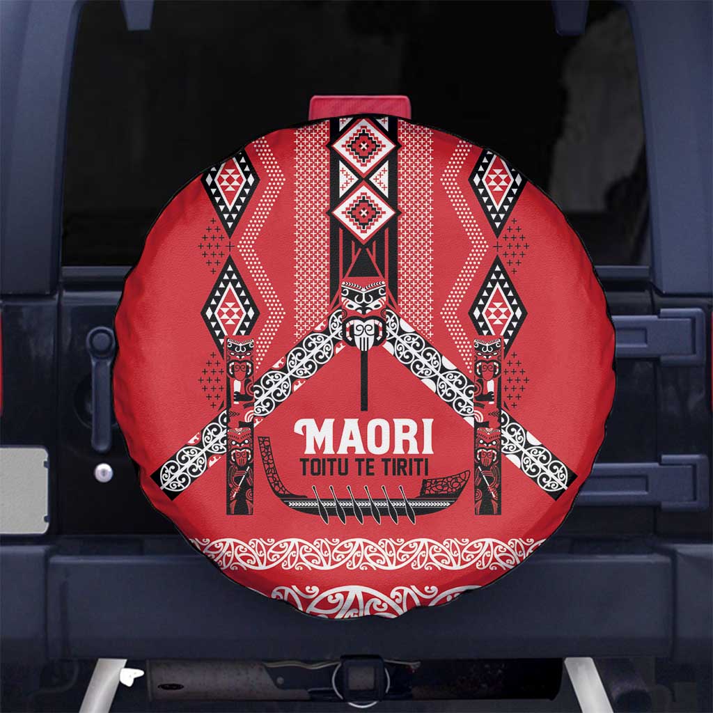 Toitu Te Tiriti Waitangi Spare Tire Cover Red Wharenui House - Polynesian Pride