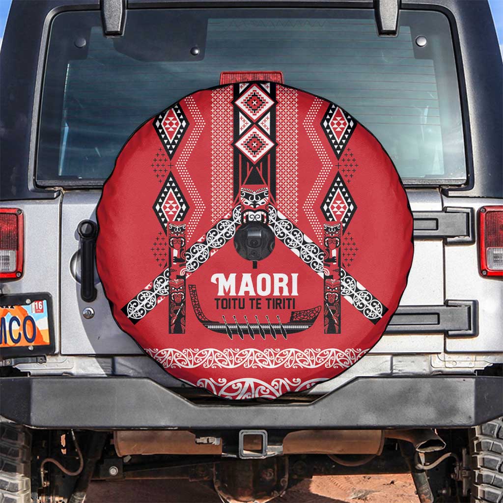 Toitu Te Tiriti Waitangi Spare Tire Cover Red Wharenui House - Polynesian Pride