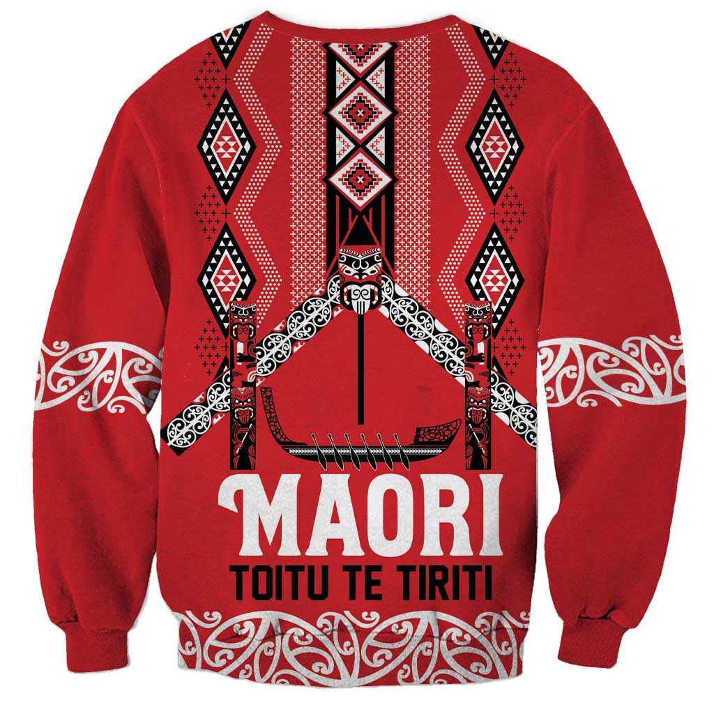 Toitu Te Tiriti Waitangi Sweatshirt Red Wharenui House LT9 - Polynesian Pride