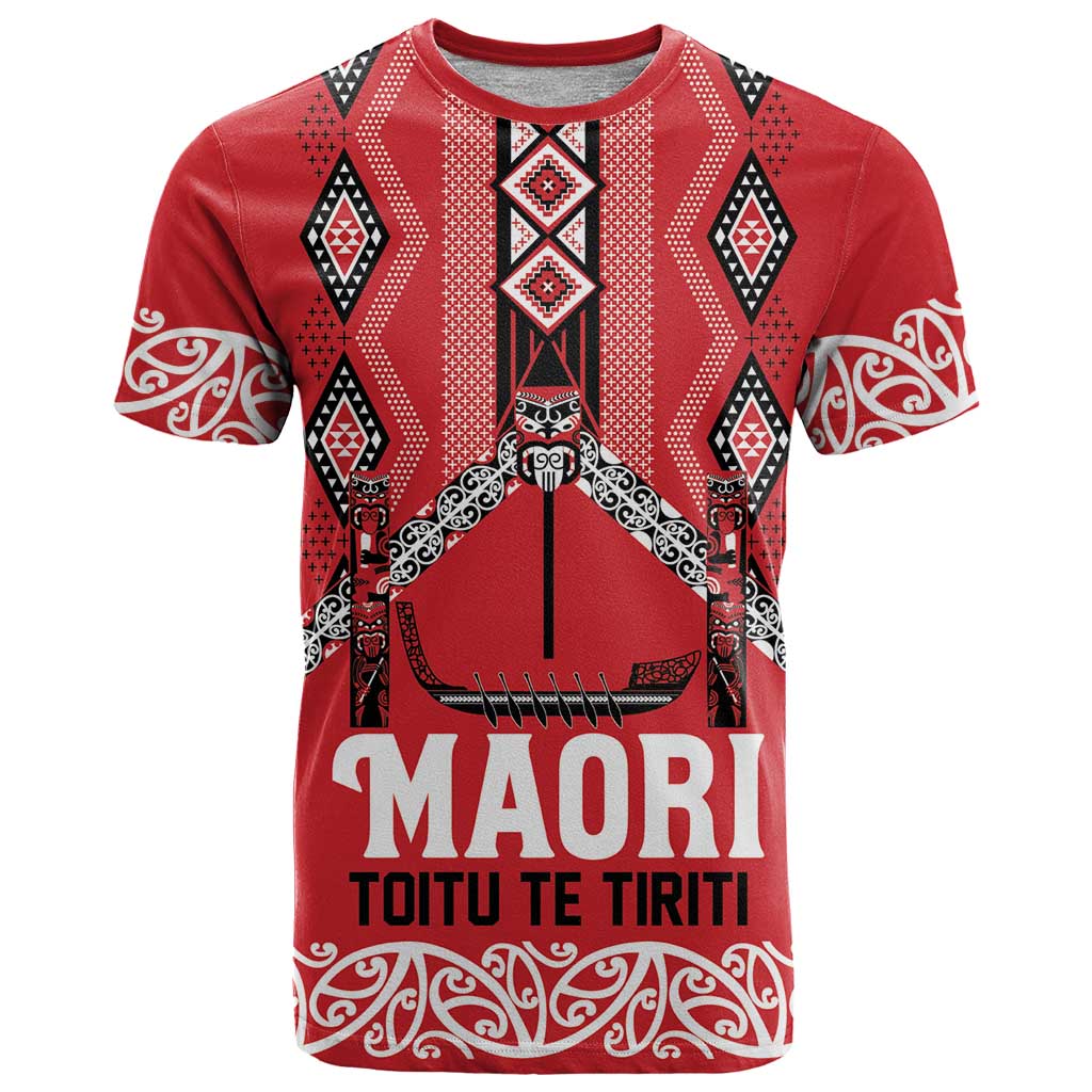 Toitu Te Tiriti Waitangi T Shirt Red Wharenui House - Polynesian Pride