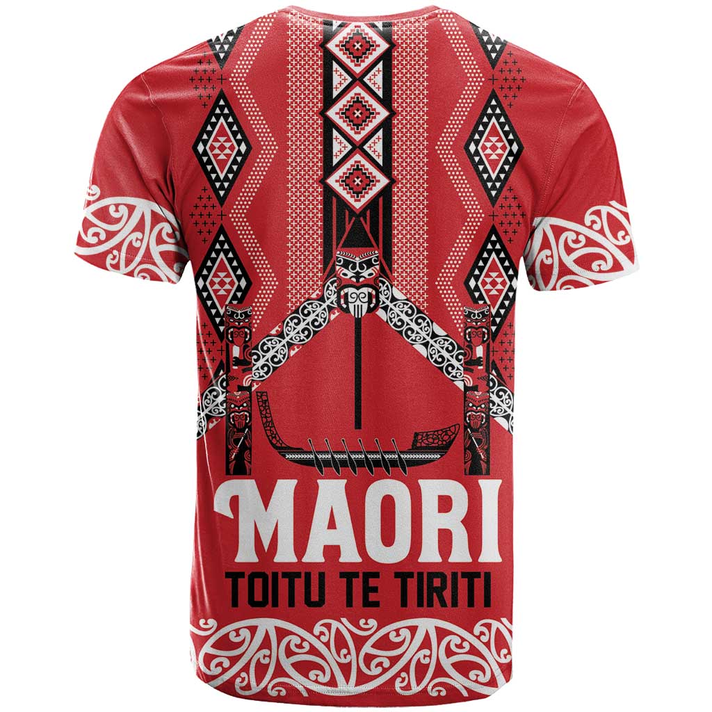 Toitu Te Tiriti Waitangi T Shirt Red Wharenui House - Polynesian Pride