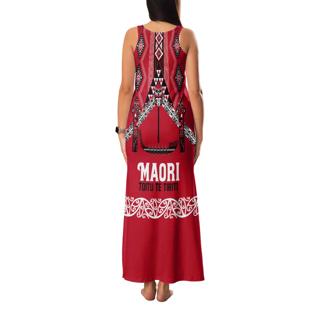 Toitu Te Tiriti Waitangi Tank Maxi Dress Red Wharenui House LT9 - Polynesian Pride