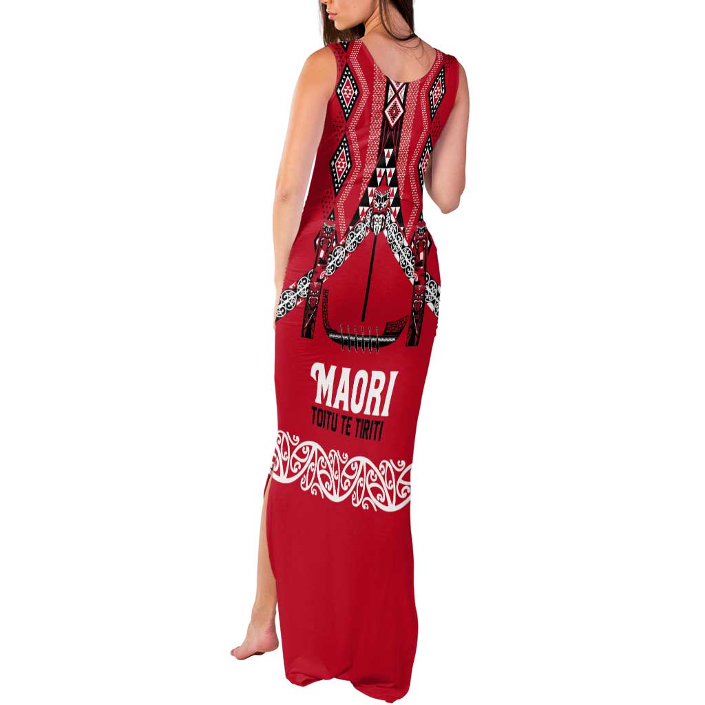 Toitu Te Tiriti Waitangi Tank Maxi Dress Red Wharenui House LT9 - Polynesian Pride