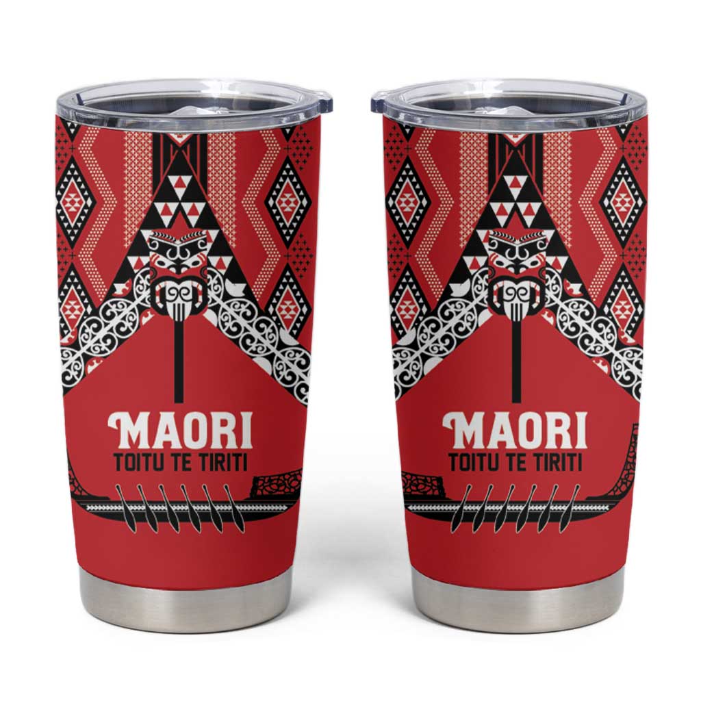 Toitu Te Tiriti Waitangi Tumbler Cup Red Wharenui House LT9 Red - Polynesian Pride