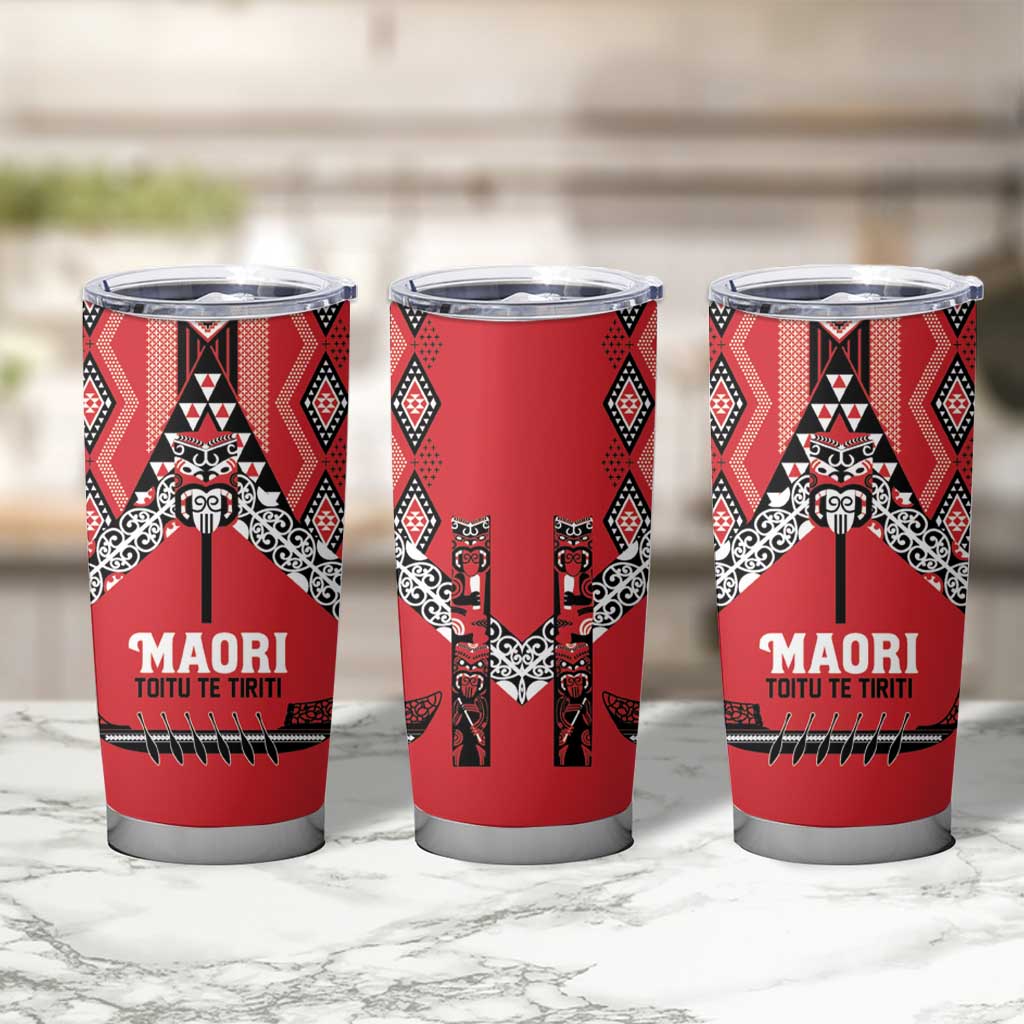 Toitu Te Tiriti Waitangi Tumbler Cup Red Wharenui House LT9 - Polynesian Pride