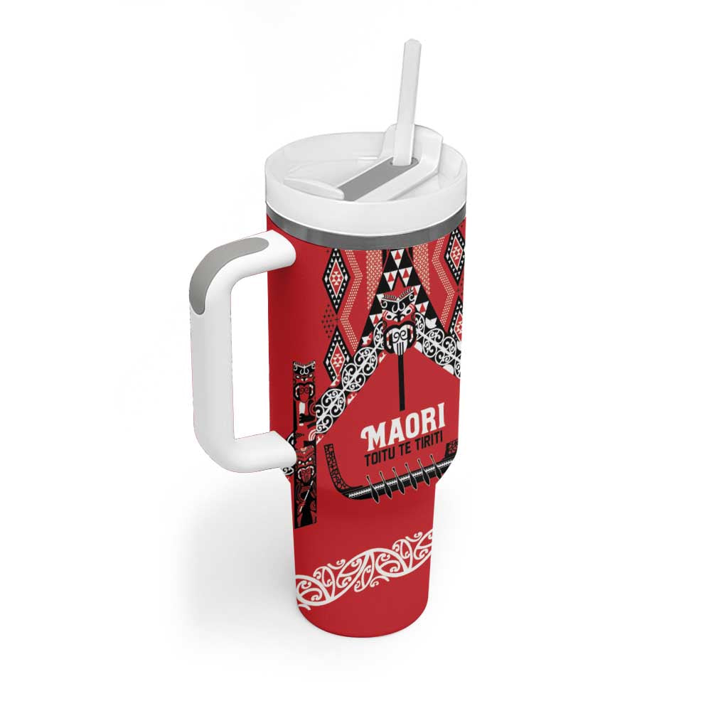 Toitu Te Tiriti Waitangi Tumbler With Handle Red Wharenui House - Polynesian Pride